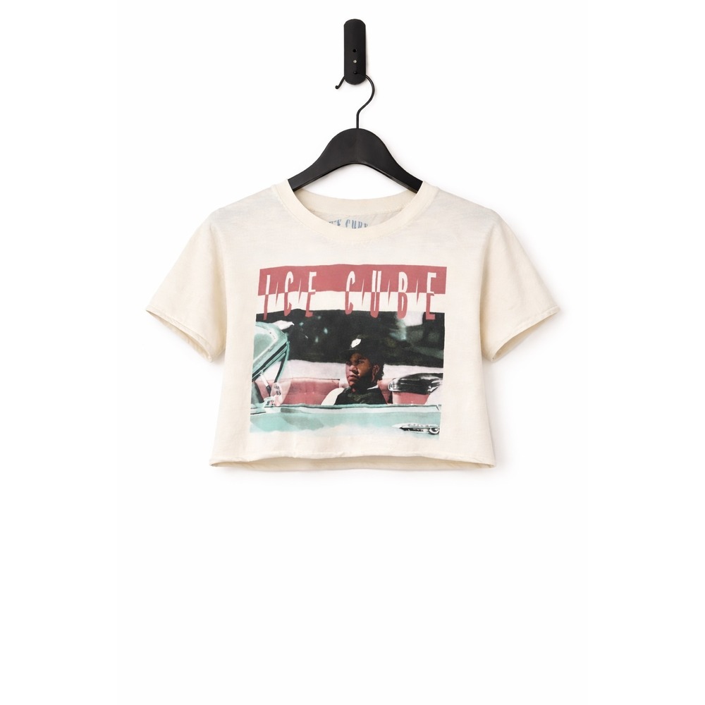 Ice Cube Graphic Crop Top Shirt Women's L White Rap Hip‎ Hop Tee Vintage Style